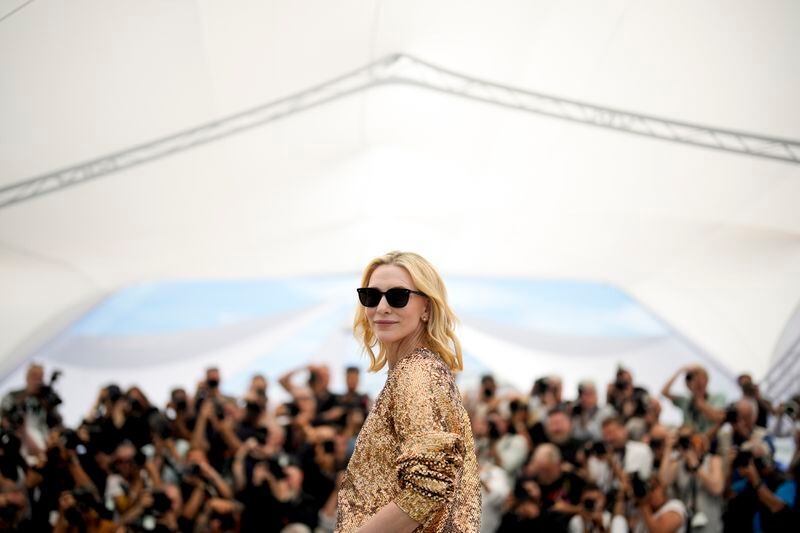 Cate Blanchett poses for photographers at the photo call for the film 'Rumours' at the 77th international film festival, Cannes, southern France, Sunday, May 19, 2024. (Photo by Andreea Alexandru/Invision/AP)