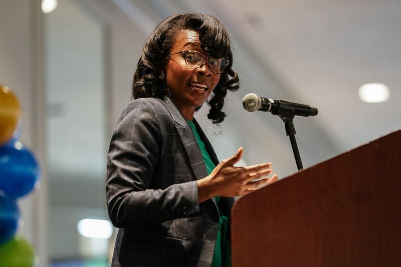 Lisa Cupid, Chairwoman of the Cobb County Board of Commissioners, delivers the Cobb County State of the County address at the Cobb Galleria Center on Thursday, May 16, 2024, in Atlanta. (Elijah Nouvelage for The Atlanta Journal-Constitution)