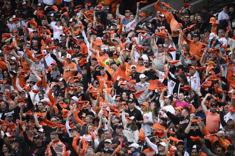 Spectators react before Game 1 of an AL Wild Card Series baseball game between the Baltimore Orioles and the Kansas City Royals, Tuesday, Oct. 1, 2024, in Baltimore. (AP Photo/Nick Wass)