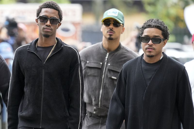 From left, King Combs, Quincy Brown and Justin Dior Combs arrive at Manhattan federal court, Tuesday, Sept. 17, 2024, in New York. (AP Photo/Seth Wenig)