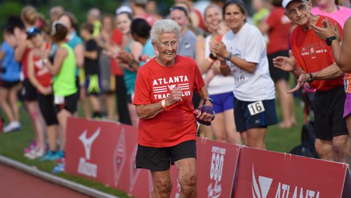 Betty Lindberg during a track meet for the Atlanta Track Club, at Emory University, on May 24.