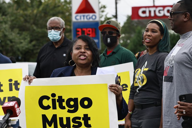 Atlanta City Councilmember Andrea Boone, (District 10)  speaks to members of the Adamsville community during a rally against violent crime at the Citgo gas station on Martin Luther King Jr. Drive in Atlanta on Wednesday, August 17, 2022. (Natrice Miller/natrice.miller@ajc.com)