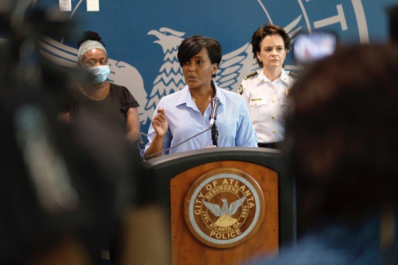 Atlanta Mayor Keisha Lance Bottoms during a Sunday press conference at which she announced the firings of two police officers.