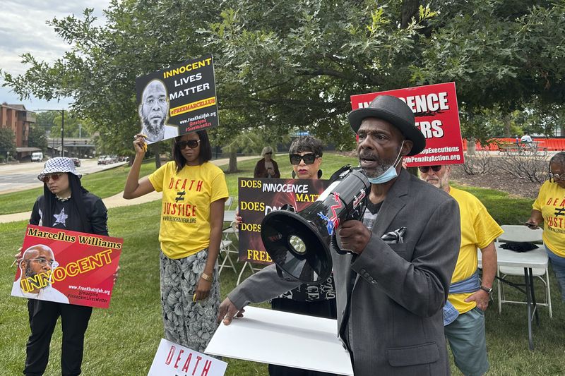 FILE - Joseph Amrine, who was exonerated two decades ago after spending years on death row, speaks at a rally to support Missouri death row inmates Marcellus Williams on Aug. 21, 2024, in Clayton, Mo. (AP Photo/Jim Salter, file)