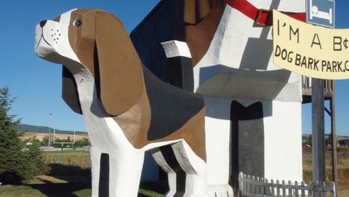 Nicknamed Sweet Willy, the Dog Bark Park Inn was built in 2003 by two artists in northwest Idaho. A smaller wooden dog, Toby, was built next to it. Photo by Melanie D.G. Kaplan for The Washington Post.