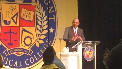 Georgia Piedmont Technical College president Jabari Simama gives his State of the College address on Feb. 23, 2017. ERIC STIRGUS / ESTIRGUS@AJC.COM