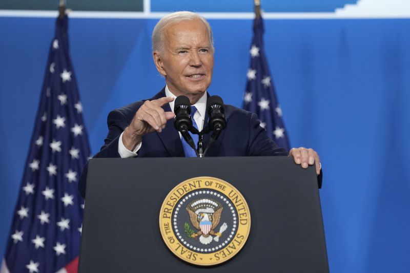 President Joe Biden speaks at a news conference following the NATO Summit in Washington, Thursday, July 11, 2024. (AP Photo/Susan Walsh)