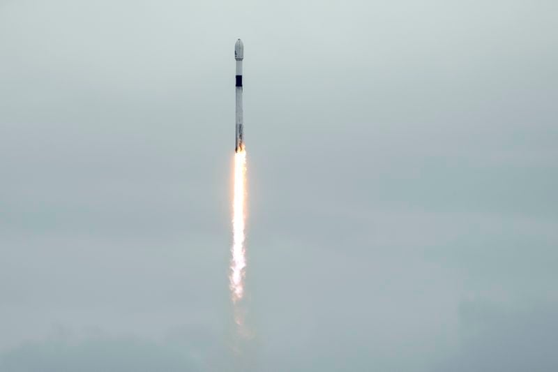 A SpaceX Falcon 9 rocket lifts off from the Cape Canaveral Space Force Station, Monday, Oct. 7, 2024 at Cape Canaveral, Fla., carrying a European spacecraft to an asteroid. (AP Photo/John Raoux)