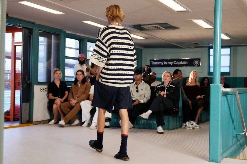 A model walks the runway during the Tommy Hilfiger Spring/Summer 2025 fashion show onboard a Staten Island Ferry as part of New York Fashion Week on Sunday, Sept. 8, 2024, in New York. (Photo by Charles Sykes/Invision/AP)