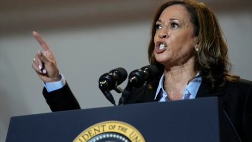 Democratic presidential nominee Vice President Kamala Harris campaigns with President Joe Biden at the IBEW Local Union #5 union hall in Pittsburgh on Labor Day, Monday, Sept. 2, 2024. (AP Photo/Susan Walsh)