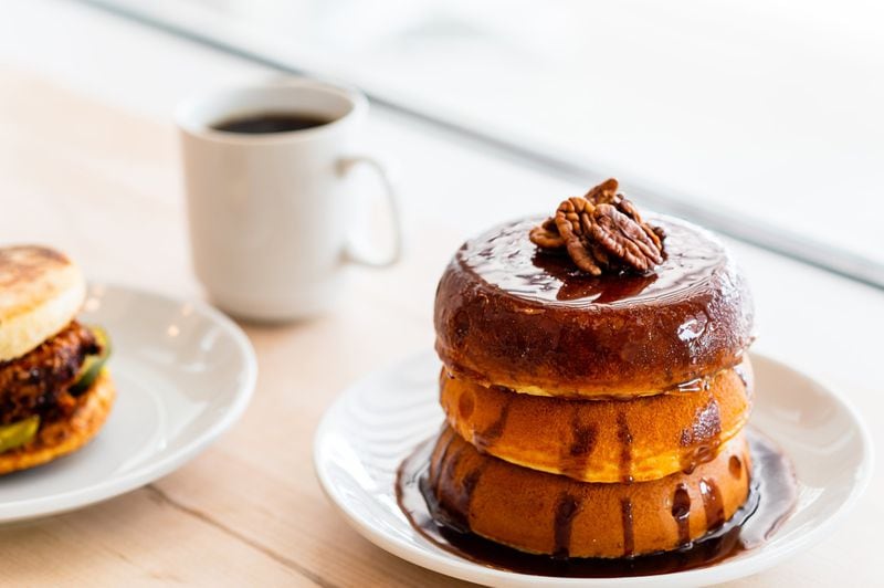 The Big Pecan Praline Stack at Pancake Social. CONTRIBUTED BY HENRI HOLLIS