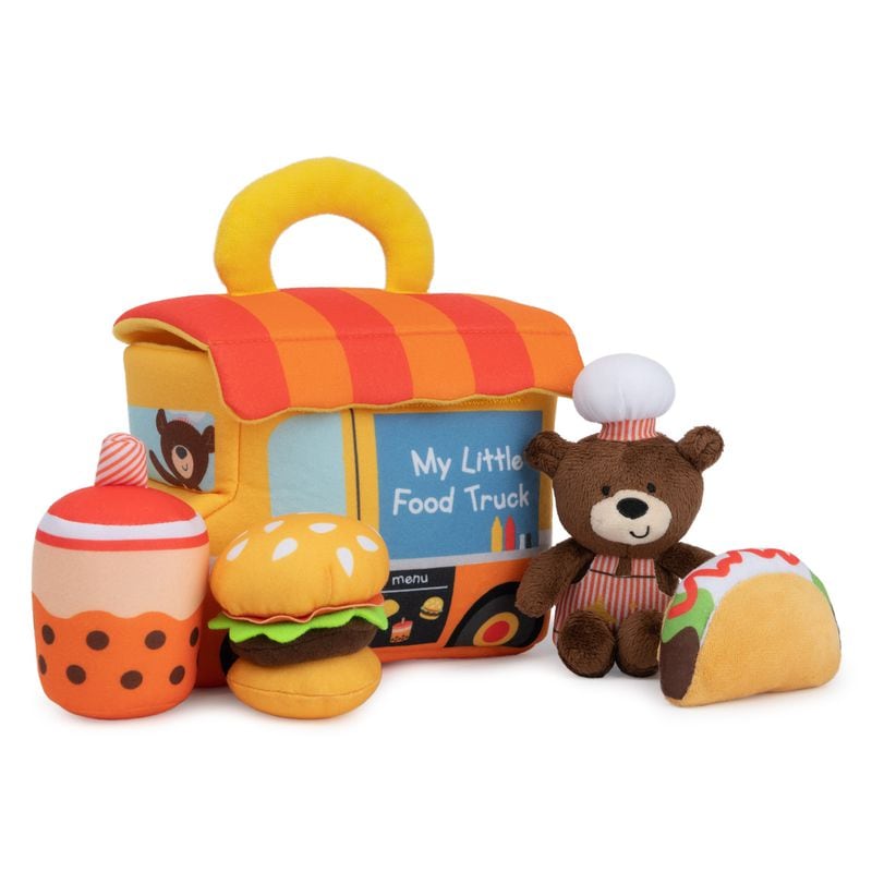 A five-piece food truck playset features a sensory-stimulating toys and a convenient carry handle.
(Courtesy of GUND)