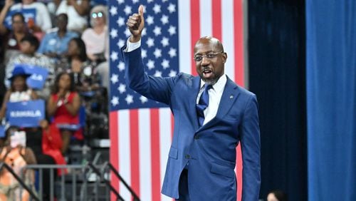 U.S. Sen. Raphael Warnock is one of many Democratic officials thrilled by Vice President Kamala Harris' rise to become the Democratic Party's presumptive nominee for president. “She knows that the road to the White House goes through Georgia,” he said. (Hyosub Shin / Hyosub.Shin / ajc.com)