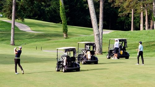 There was plenty of spacing between golfers during the Milton Martin Honda Classic Monday in Gainesville. (Steve Schaefer for the AJC)