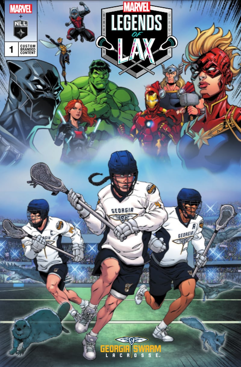 Called “Legends of Lax,” this comic book will be given away to fans under 18 at the Georgia Swarm’s April 19 Marvel Super Hero Night, when the team will take on the Rochester Nighthawks. Courtesy of the Georgia Swarm