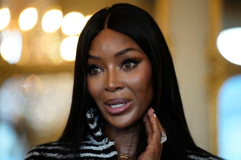 Naomi Campbell delivers a speech after being awarded with the medal of "Chevalier de l'Ordres des Arts et des Lettres", at the Culture ministry, in Paris, Thursday, Sept. 26, 2024. (AP Photo/Louise Delmotte)