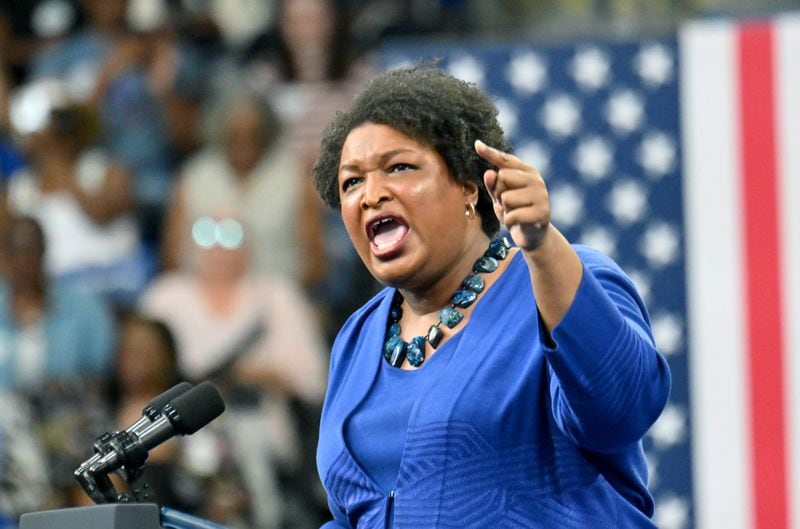 Stacey Abrams speaks at a July rally for Vice President Kamala Harris in Atlanta.