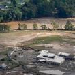 An aerial view of flood-damaged Unicoi County Hospital in the aftermath of Hurricane Helene, Saturday, Sept. 28, 2024, in Erwin, Tenn. (AP Photo/George Walker IV)