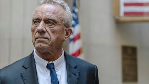 FILE - Robert F. Kennedy Jr. speaks to reporters at the Nassau County Supreme Court in Mineola, N.Y. on Aug. 21, 2024. (AP Photo/Stefan Jeremiah, Pool)