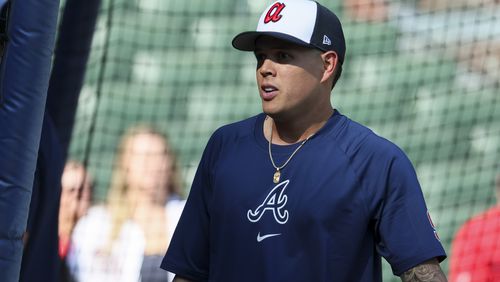 Atlanta Braves third baseman Gio Urshela during batting practice before the Atlanta Braves’ game against Philadelphia Phillies at Truist Park, Tuesday, August 20, 2024, in Atlanta. (Jason Getz / AJC)
