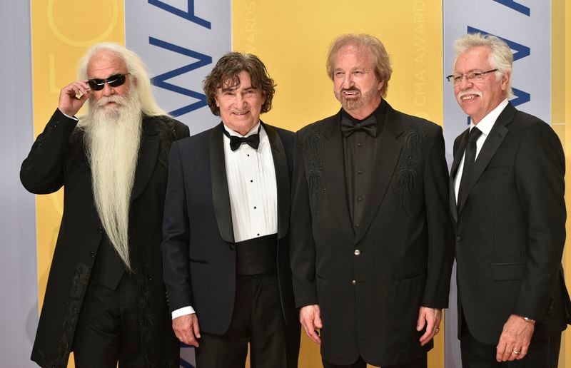 FILE - William Lee Golden, from left, Richard Sterban, Duane Allen, and Joe Bonsall of The Oak Ridge Boys arrive at the 50th annual CMA Awards in Nashville, Tenn., on Nov. 2, 2016. Bonsall died on Tuesday, July 9, 2024, from complications of Amyotrophic Lateral Sclerosis in Hendersonville, Tenn. (Photo by Evan Agostini/Invision/AP, File)