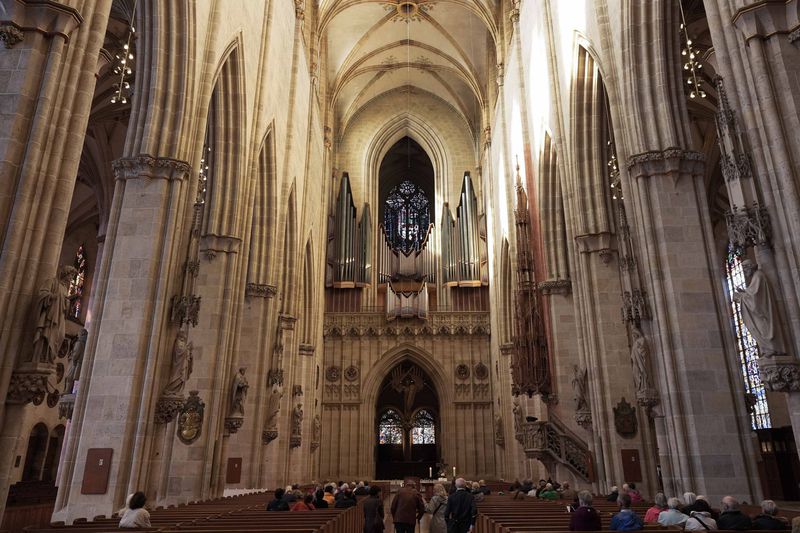 Interior view of Ulmer Münster, the world's tallest church, in Ulm, Germany, Wednesday, Sept. 18, 2024. (AP Photo/Matthias Schrader)