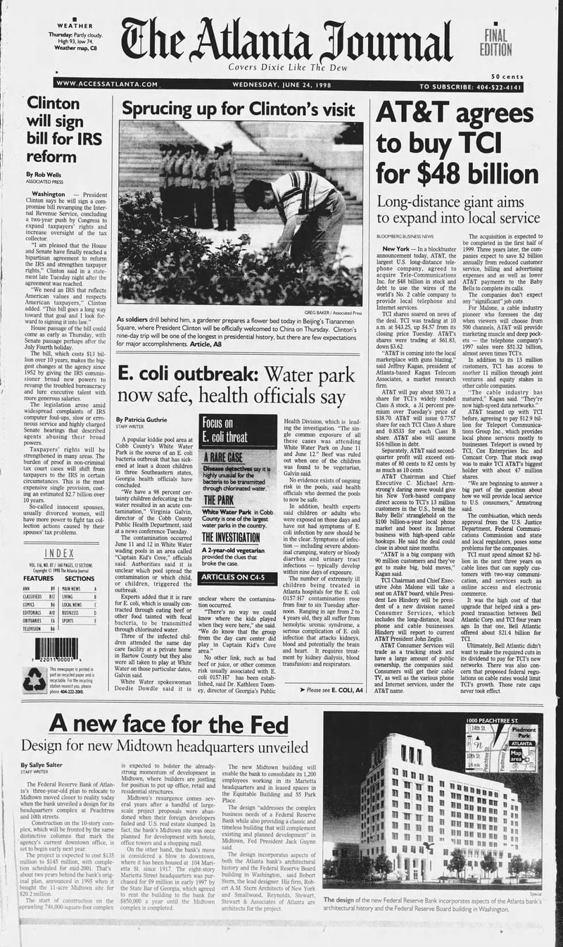 The Atlanta Journal front page on June 24, 1998.