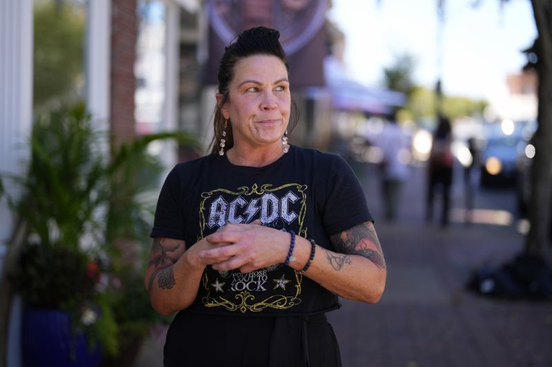 Christine Desumma, of Bristol, Pa., pauses while speaking during an interview, Wednesday, Sept. 11, 2024, in Bristol, Pa. (AP Photo/Matt Slocum)