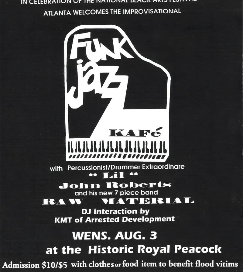 The first FunkJazz Kafé flier promoting the Aug. 3, 1994 event at the Royal Peacock on Auburn Avenue.