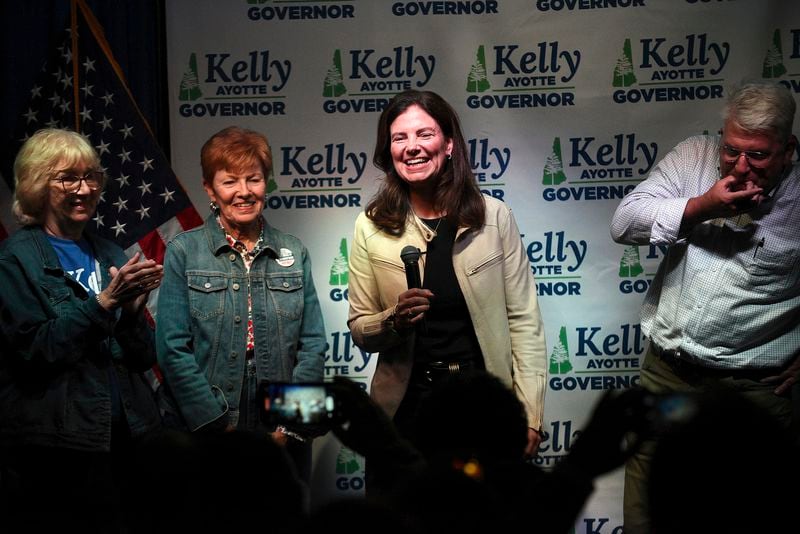 Republican gubernatorial candidate Kelly Ayotte celebrates at her victory party after winning GOP nomination for New Hampshire governor at Bonfire in Manchester, N.H., on Primary Day Tuesday, Sept. 10, 2024. (David Lane/Union Leader via AP)