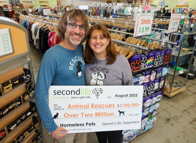 Toby Tobias and Tanya Mahrous, husband & wife, opened Second Life, an upscale thrift store in Avondale Estates that supports animal rescue organizations in January 2011. In almost 12 years, it has provided over $2 million in cash grants to animal rescues and programs providing medical care, community outreach, spay/neuter assistance, education and more.
 PHIL SKINNER FOR THE ATLANTA JOURNAL-CONSTITUTION