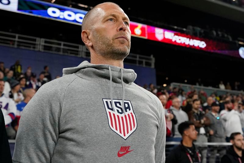 FILE - United States head coach Gregg Berhalter looks onto the pitch before an international friendly soccer match against Ghana, Tuesday, Oct. 17, 2023, in Nashville, Tenn. Berhalter has pressure to produce good results at the Copa America, from fans if not the U.S. Soccer Federation, in the strongest test for the American team before the 2026 World Cup. (AP Photo/George Walker IV, File)