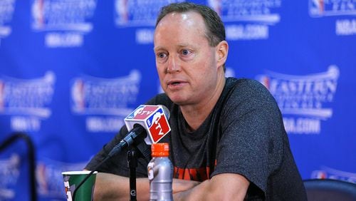 Hawks head coach Mike Budenholzer speaks before Game 2 of the Eastern Conference Finals against the Cavaliers on Friday, May 22, 2015, in Atlanta. Curtis Compton / ccompton@ajc.com