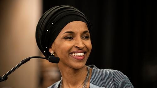 Ilhan Omar speaks at an election night results party on November 6, 2018 in Minneapolis, Minnesota. Omar is one of the first Muslim women elected to Congress and the firstÂ Somali-American member of Congress.
