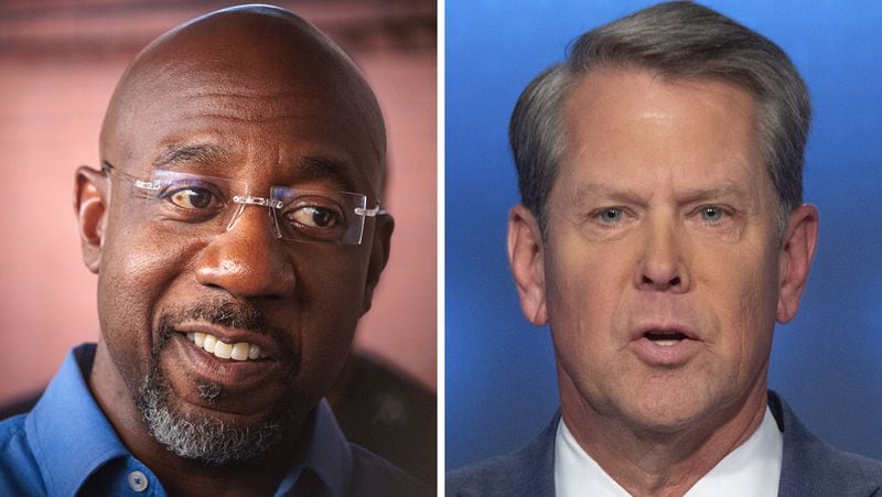 Swing voters who backed Democratic U.S. Sen. Raphael Warnock, left, and Republican Gov. Brian Kemp in 2022 could help settle this year's presidential election in Georgia. 