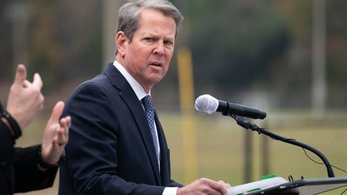 Georgia Gov. Brian Kemp speaks to the media before health care workers received the Pfizer-BioNTech COVID-19 vaccine outside the Chatham County Health Department on Dec. 15, 2020 in Savannah, Ga. (Sean Rayford/Getty Images/TNS)