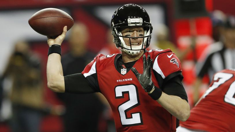 Atlanta Falcons quarterback Matt Ryan (2) speaks with Atlanta