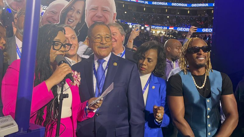 Atlanta-based rapper Lil Jon (far right) joined the Georgia celebratory roll call at the Democratic National Convention.