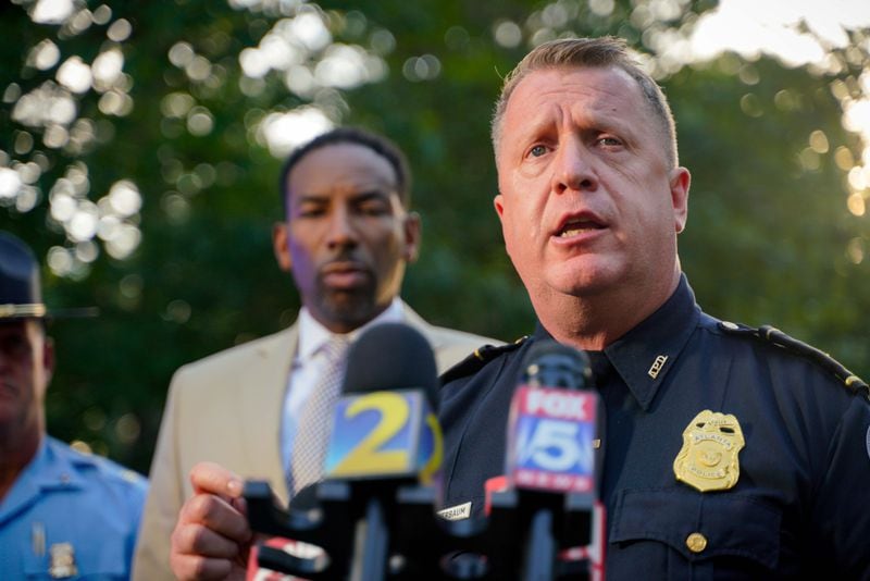 Atlanta Police Chief Darin Schierbaum gives a statement to the media following the bus hostage situation early Tuesday afternoon. June 11, 2024 (Ben Hendren for the Atlanta Journal-Constitution)
