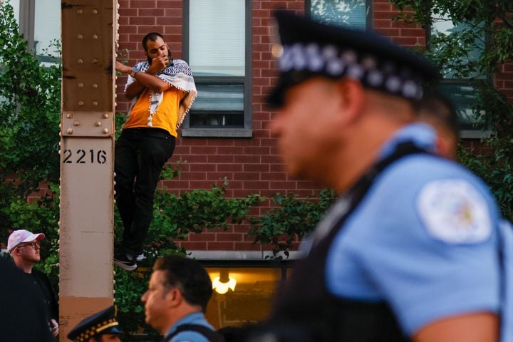 Protesters briefly clash with police.