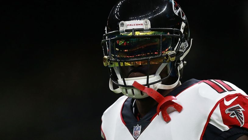 Julio Jones of the Atlanta Falcons warms up before the game against