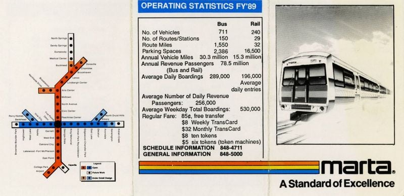 A brochure for MARTA showing the transit agency’s rail system as it existed ahead of Gwinnett’s 1990 referendum. (via Georgia State University Library Digital Collections)