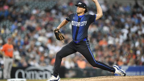 Detroit Tigers relief pitcher Brant Hurter throws against the Baltimore Orioles in the fourth inning of a baseball game, Friday, Sept. 13, 2024, in Detroit. (AP Photo/Jose Juarez)