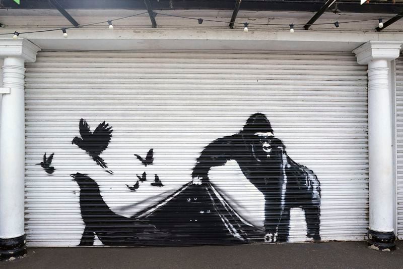 The new artwork unveiled by Banksy is seen in at London Zoo, Tuesday, August 13, 2024. (Stefan Rousseau/PA via AP)