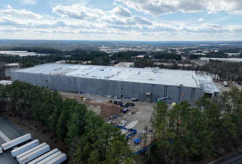 Aerial photograph shows construction site of DataBank ATL 4, at 200 Selig Drive, Saturday, December 6, 2024, in Atlanta. DataBank operates 5 data centers in metro Atlanta. (Hyosub Shin / Hyosub.Shin@ajc.com)