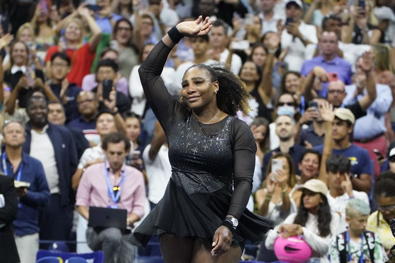 FILE - Serena Williams waves to fans after losing to Ajla Tomljanovic, of Austrailia, in the third round of the U.S. Open tennis championships, Friday, Sept. 2, 2022, in New York. If this is, as expected, Rafael Nadal's final French Open, it will be one that everyone — the 37-year-old Spaniard included — surely will remember vividly. Think back just a couple of years ago to Serena Williams' farewell at the U.S. Open. (AP Photo/John Minchillo, File)