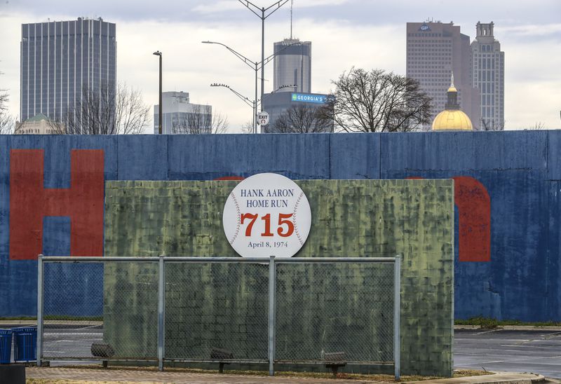 January 22, 2021 Atlanta: The 715 mark on the wall at the old Atlanta Fulton County stadium where Hank Aaron broke Babe Ruth’s homerun. (John Spink / John.Spink@ajc.com)

