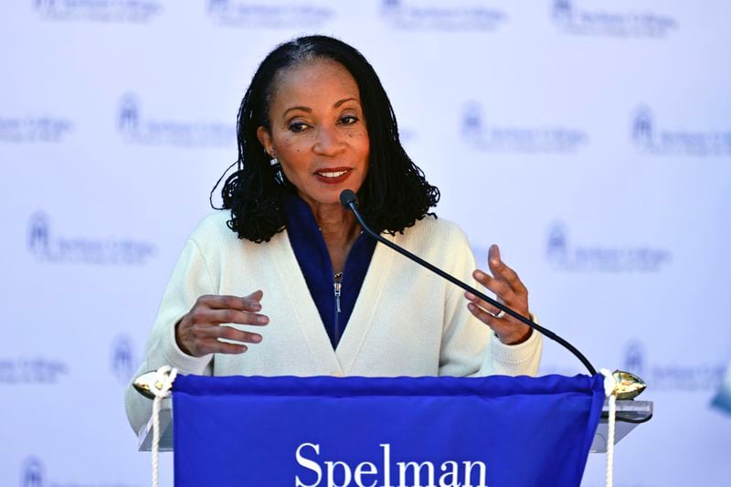 Spelman College President Dr. Helene Gayle speaks during the dedication of the Lee Family Admissions Office at Spelman College on Monday, Nov. 28, 2022. (Natrice Miller/natrice.miller@ajc.com)