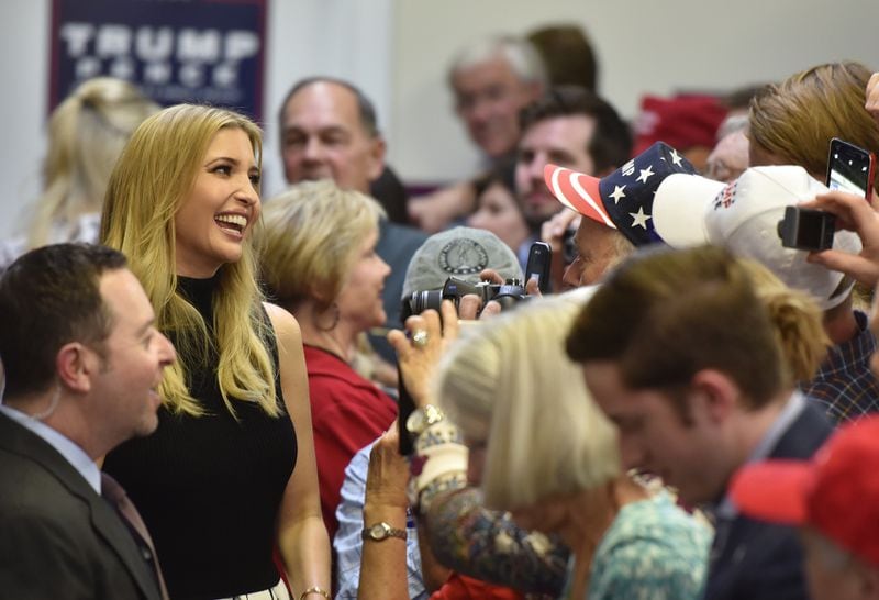 October 26, 2016 Marietta, GA: Ivanka Trump, pictured, and her step sister Tiffany Trump ,  daughters of Republican presidential nominee Donald Trump,  were in Marietta Wednesday October 26, 2016 to stump for their father.   BRANT SANDERLIN/BSANDERLIN@AJC.COM