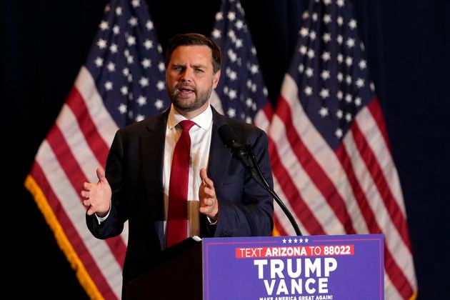 Republican vice presidential nominee Sen. JD Vance, R-Ohio, speaks at a campaign event, Thursday, Sept. 5, 2024, in Phoenix. (AP Photo/Matt York)